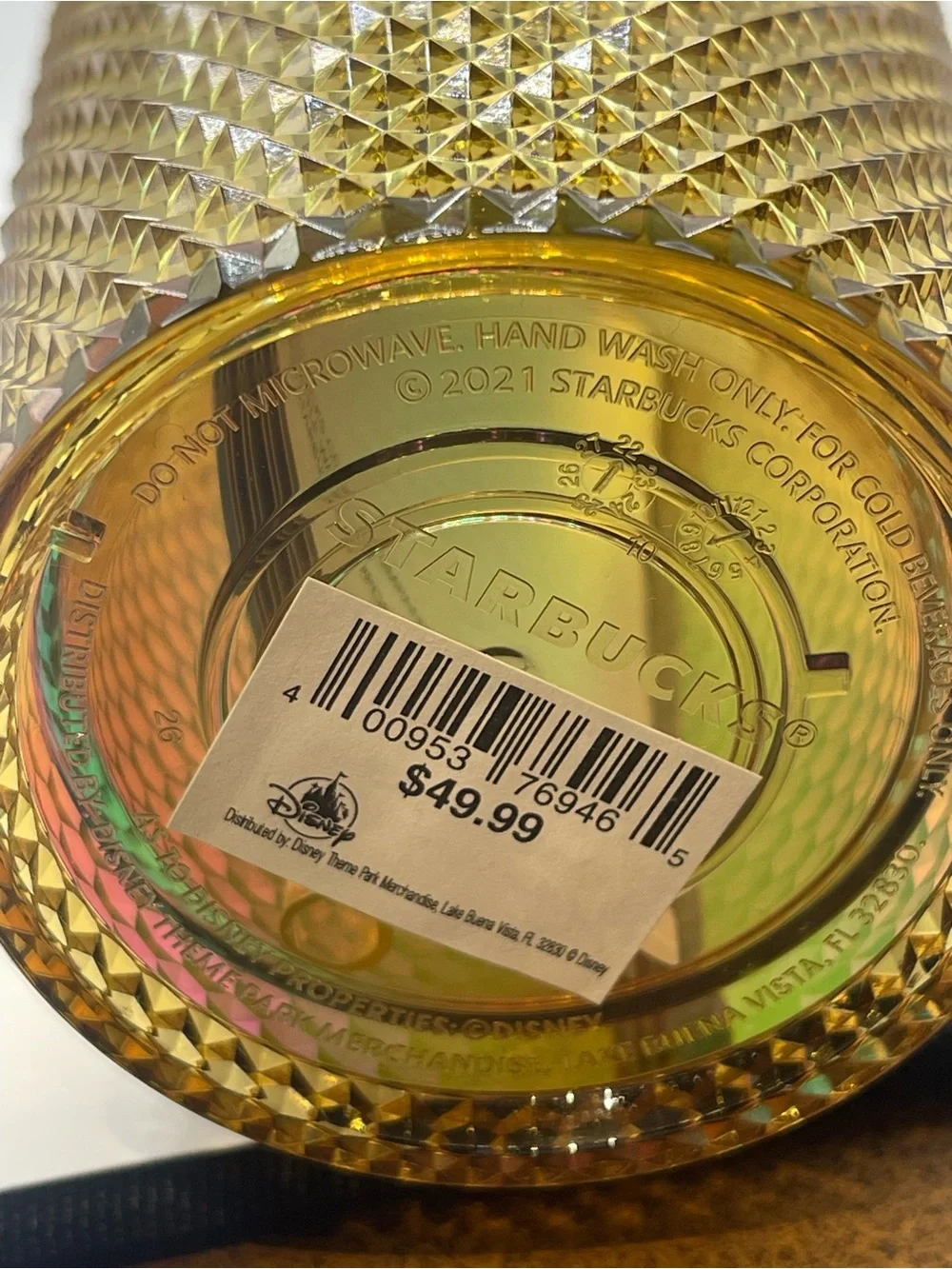 Disneyland Starbucks Gold Textured Studded Tumbler with Straw 24oz New